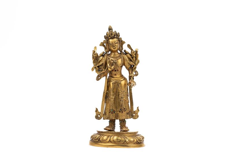 RARO BODHISATTVA IN BRONZO DORATO
