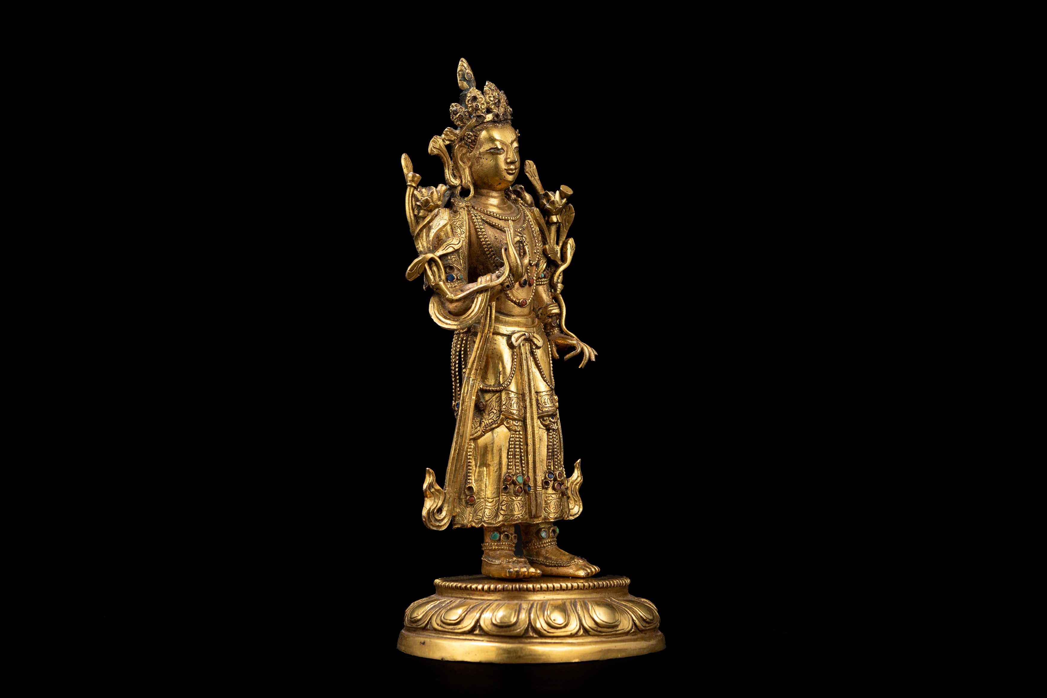RARO BODHISATTVA IN BRONZO DORATO