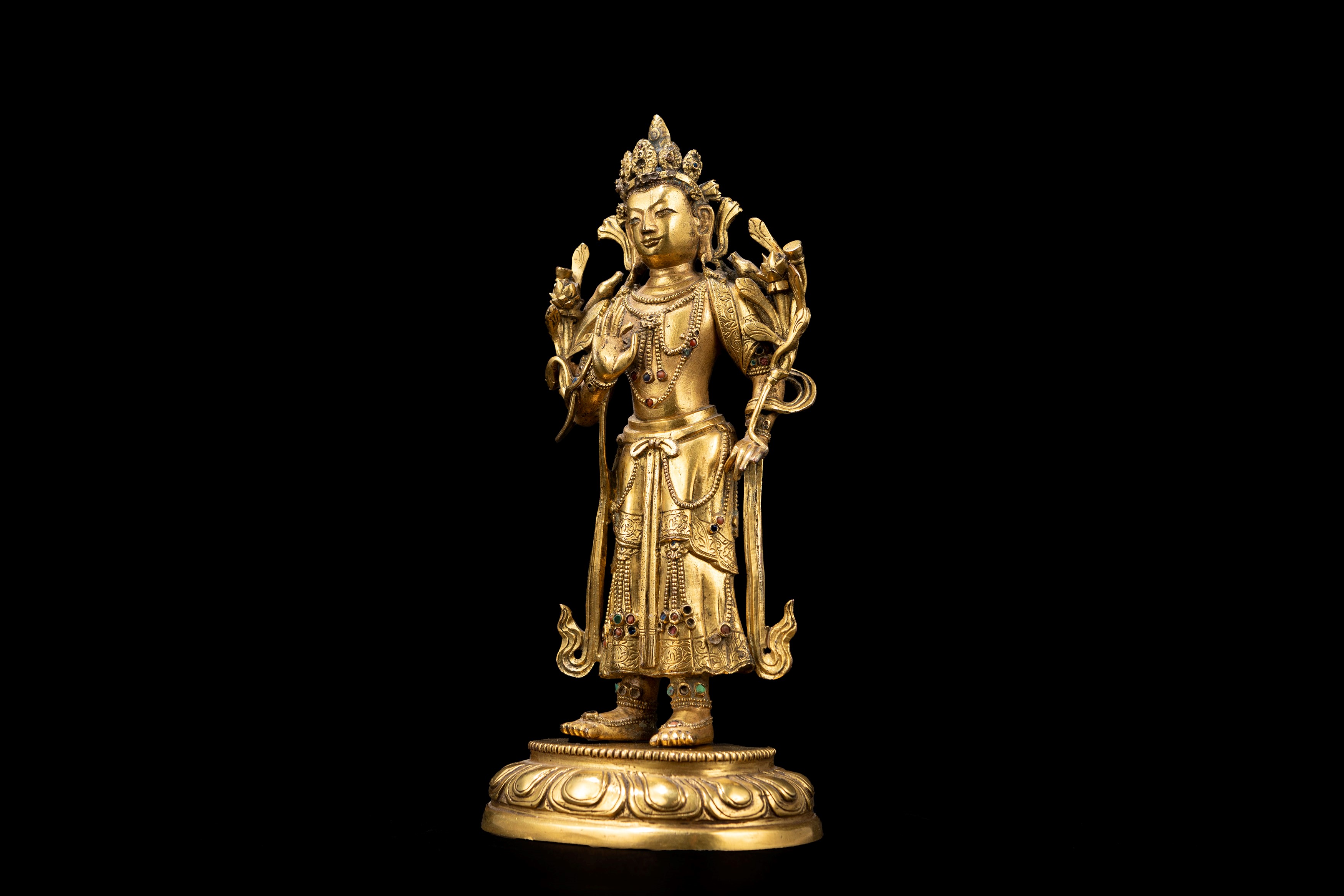 RARO BODHISATTVA IN BRONZO DORATO