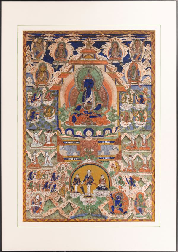 THANGKA IN COTONE RAFFIGURANTE IL BUDDHA TRASCENDENTE AKSOBHYA