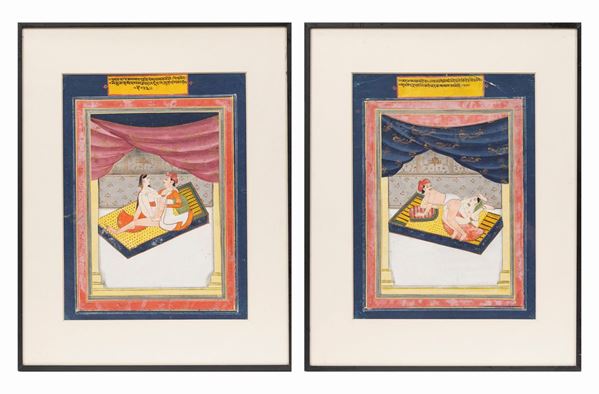 TWO EROTIC PAPER TEMPERA MINIATURES