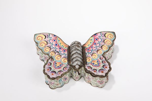A RARE ENAMEL ON COPPER INKWELL