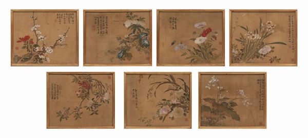 SEVEN PAINTINGS ON SILK
