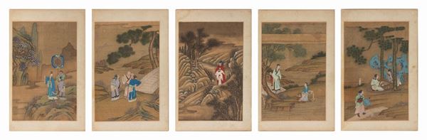 FIVE PAINTINGS ON SILK