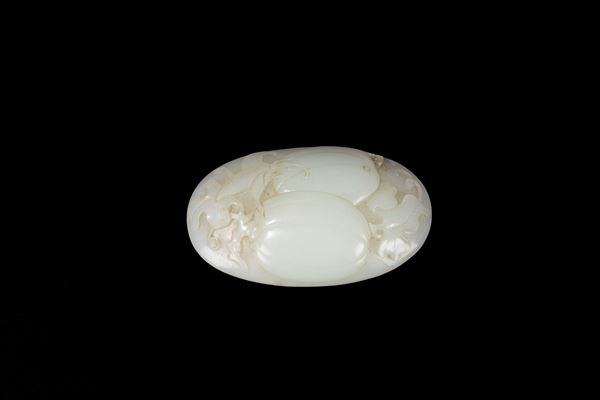A CARVED WHITE JADE BITTER MELONS PLAQUE