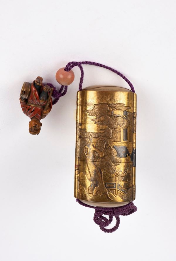 ☼A GILT LACQUERED INRO
