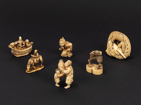 ☼SIX IVORY NETSUKE/OKIMONO