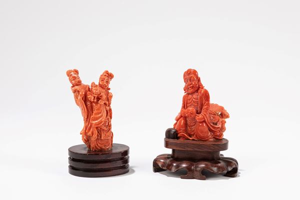 ☼DUE FIGURE IN CORALLO ROSSO