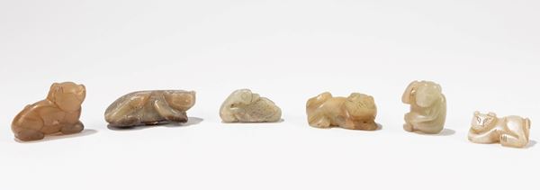 SIX JADE/HARDSTONE CARVINGS