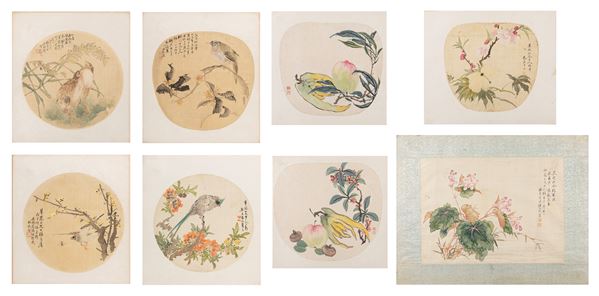 SIX PAINTINGS ON SILK AND TWO ON PAPER