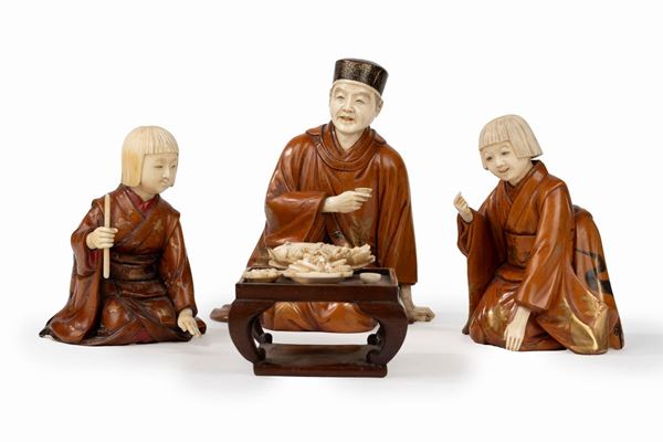 ☼THREE IVORY FIGURES AND A BANQUET