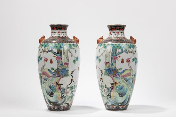 A PAIR OF FAMILLE ROSE VASES