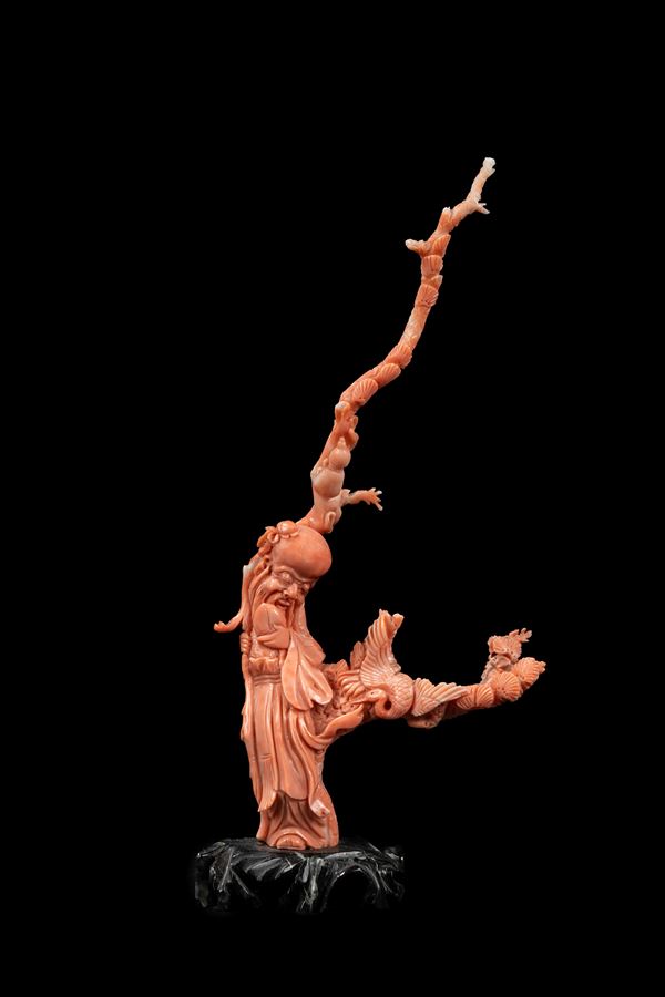 ☼A CORAL FIGURE  (China, first half 20th century)  - Auction Fine Asian Art - Marcopolo srl - Marcopolo Asian Art Auction Milano