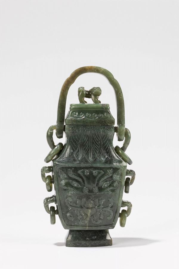 A GREEN JADE VASE