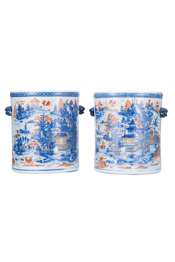 A PAIR OF PORCELAIN IMARI WINE COOLER