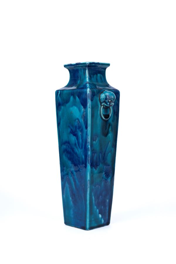 A RARE SQUARE TURQUOISE PORCELAIN VASE