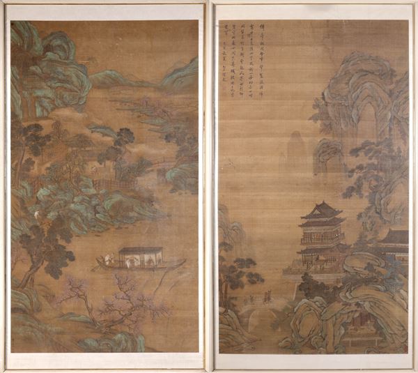 TWO LARGE PAINTING ON SILK