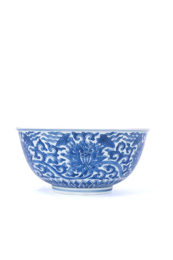 A BLUE AND WHITE 'LOTUS' PORCELAIN BOWL