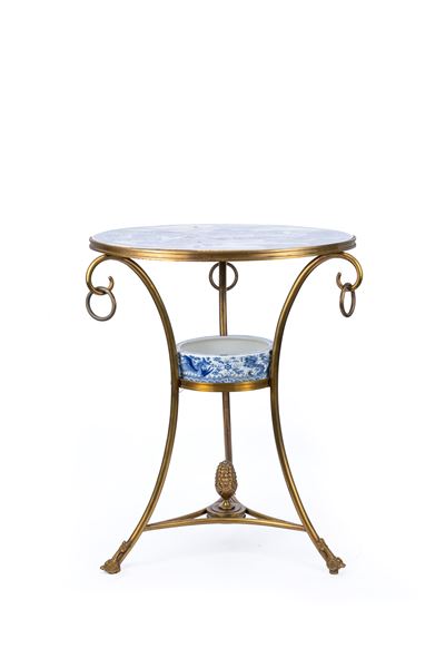Tavolino in Bronzo Dorato e Porcellana