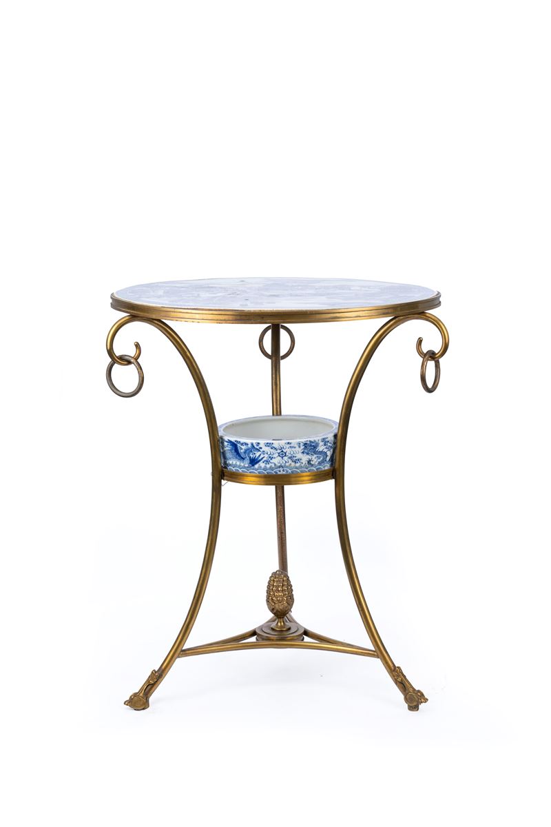 Tavolino in Bronzo Dorato e Porcellana