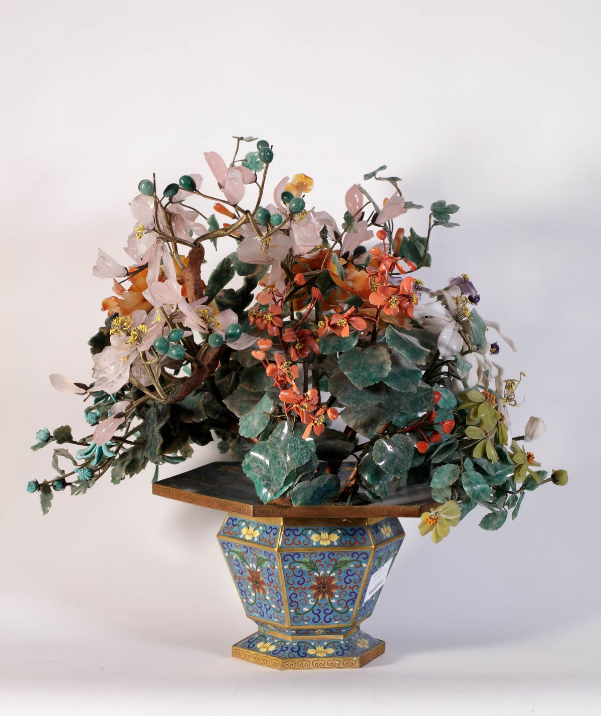 Vaso di Fiori in Cloisonné e Pietre Dure