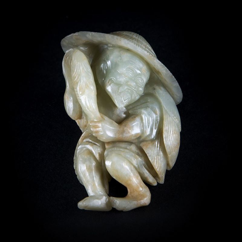 PESCATORE IN GIADA CELADON E RUGGINE