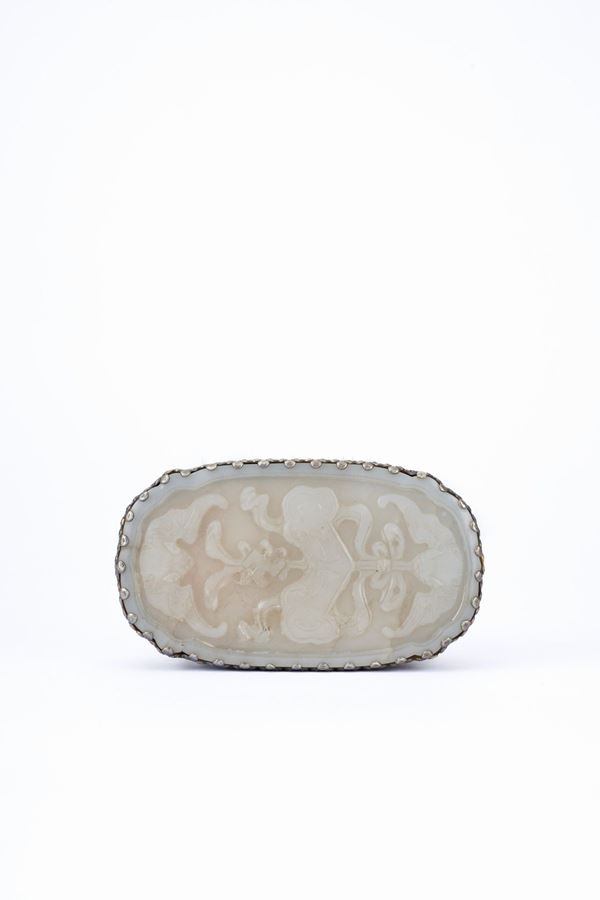 A SILVER AND JADE MOUNTED BRUSH