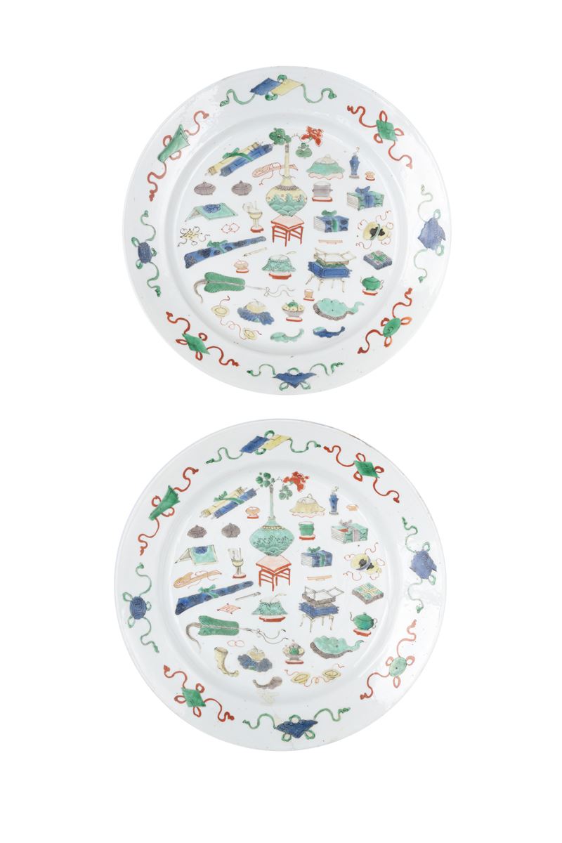 Coppia di Piatti in Porcellana Famiglia Verde