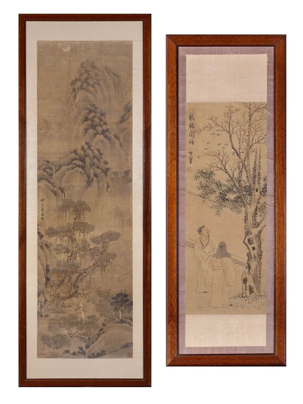 TWO PAINTING ON SILK