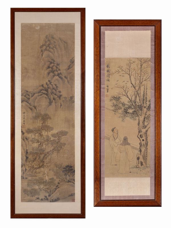TWO PAINTING ON SILK
