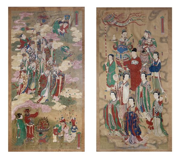TWO LARGE RARE PAINTING ON SILK