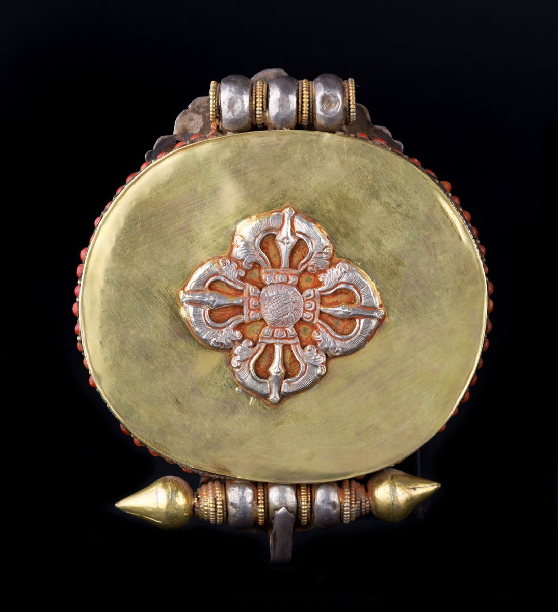 GAU BOX IN RAME DORATO E ARGENTATO CON GEMME E TURCHESE