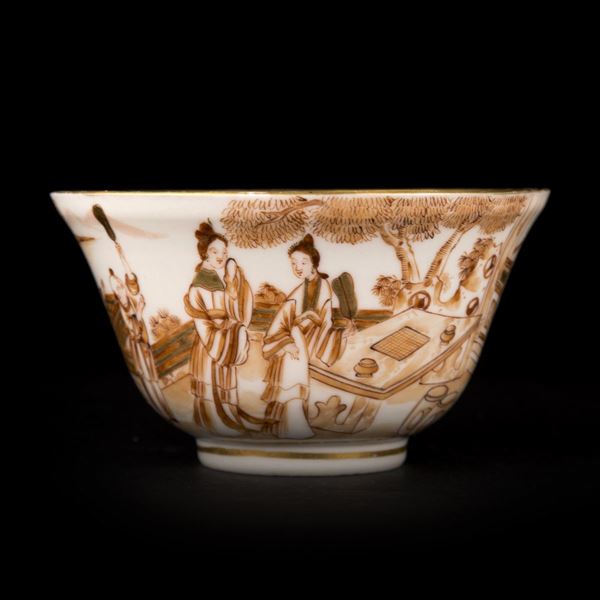  A RARE 'SEPIA' PORCELAIN OGEE CUP 