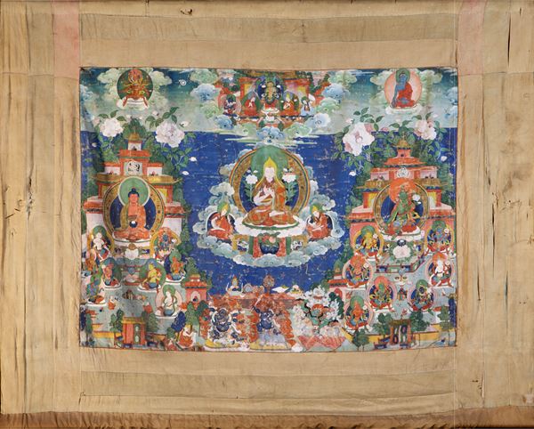 THANGKA RAFFIGURANTE TSONGKHAPA  (Himalaya, XVIII / XIX secolo)  - Asta Fine Asian Art - Marcopolo srl - Marcopolo Asian Art Auction Milano