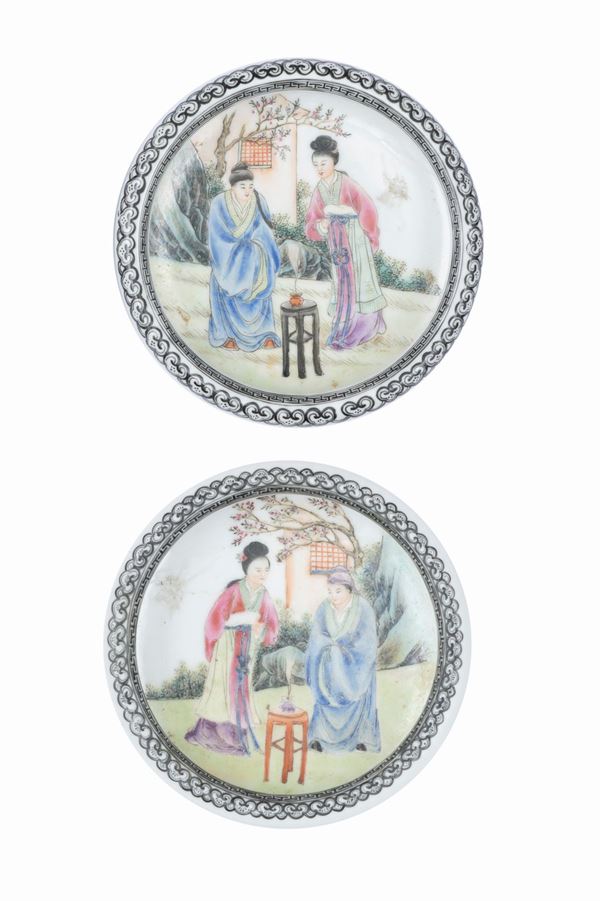 TWO FAMILLE ROSE PORCELAIN BRUSH WASHER