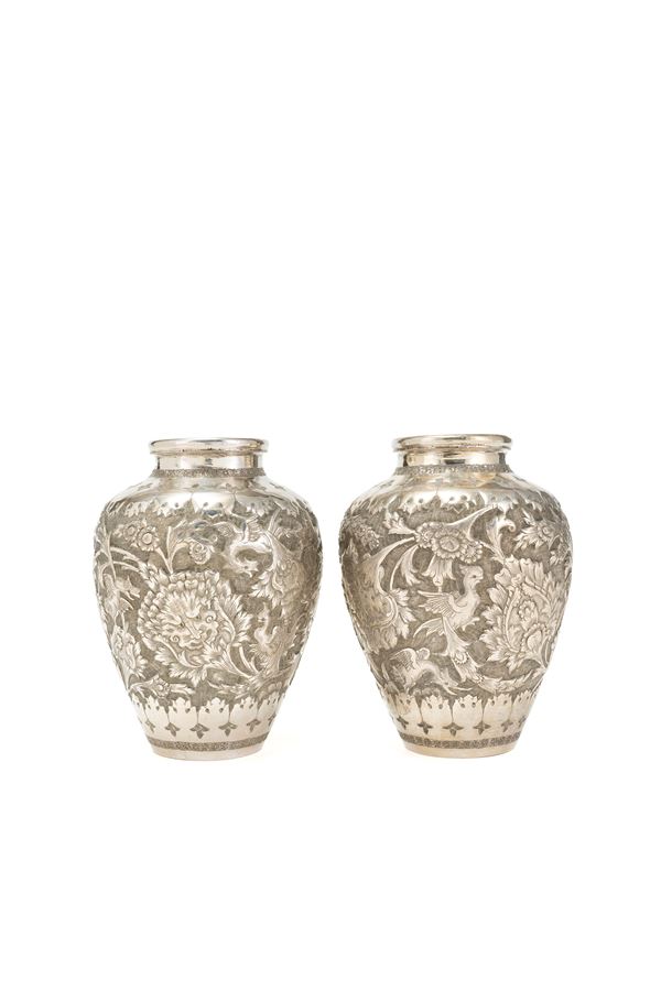 PAIR OF SMALL SILVER VASES