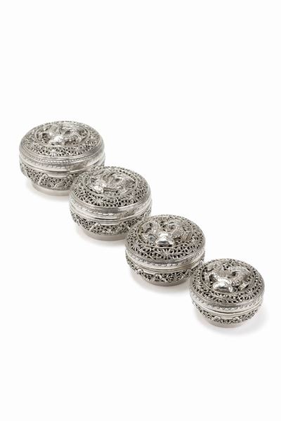 Set di Quattro Scatole in Argento