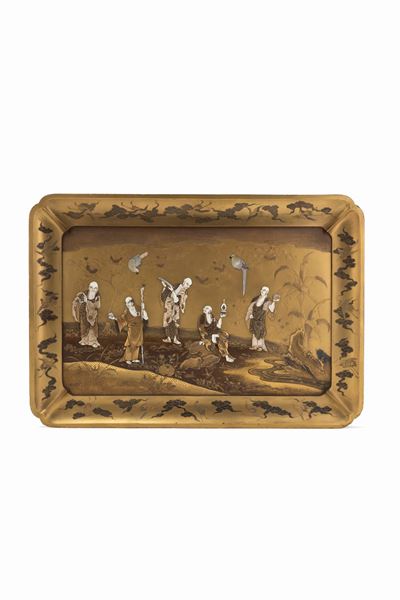 ☼vassoio in Legno Laccato e Avorio