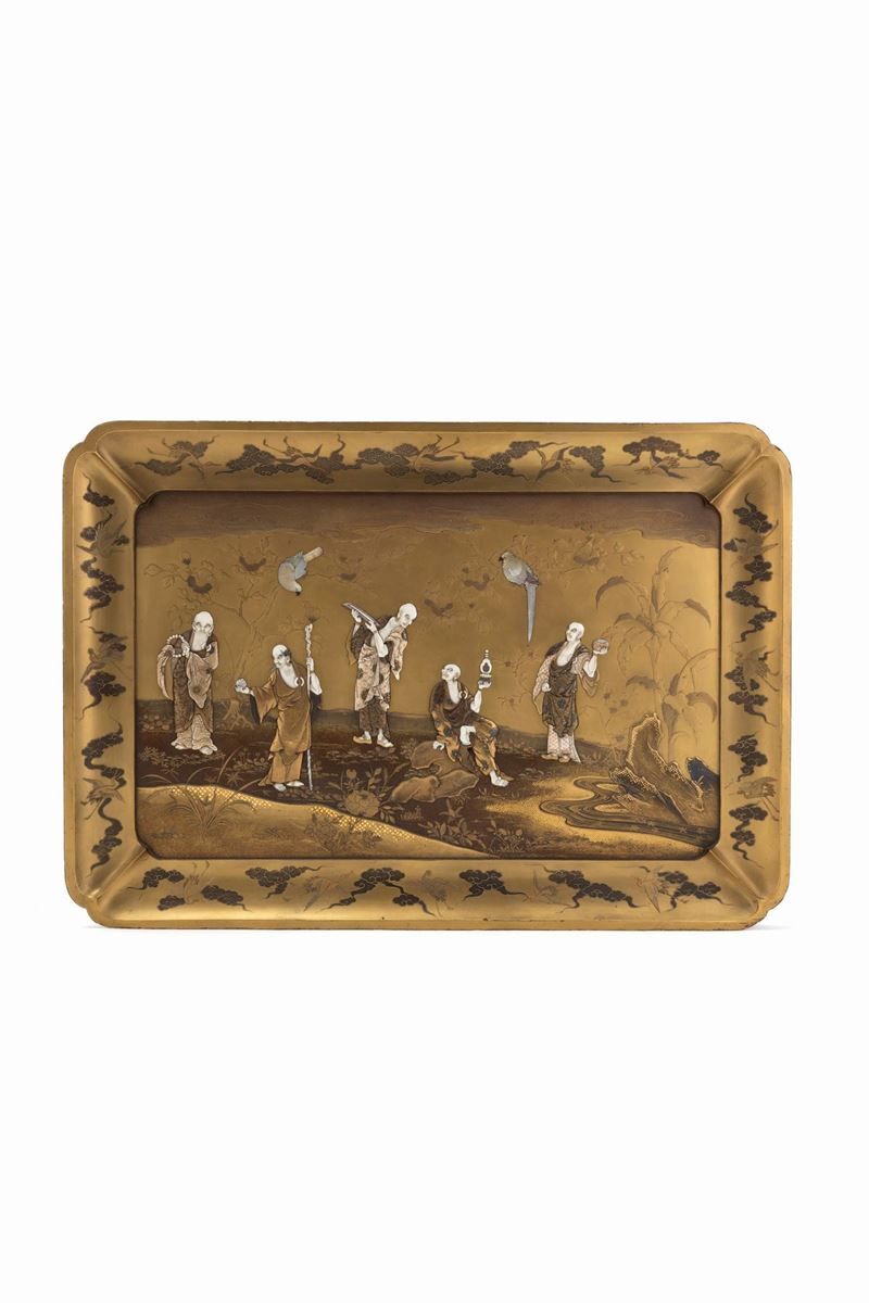 ☼vassoio in Legno Laccato e Avorio