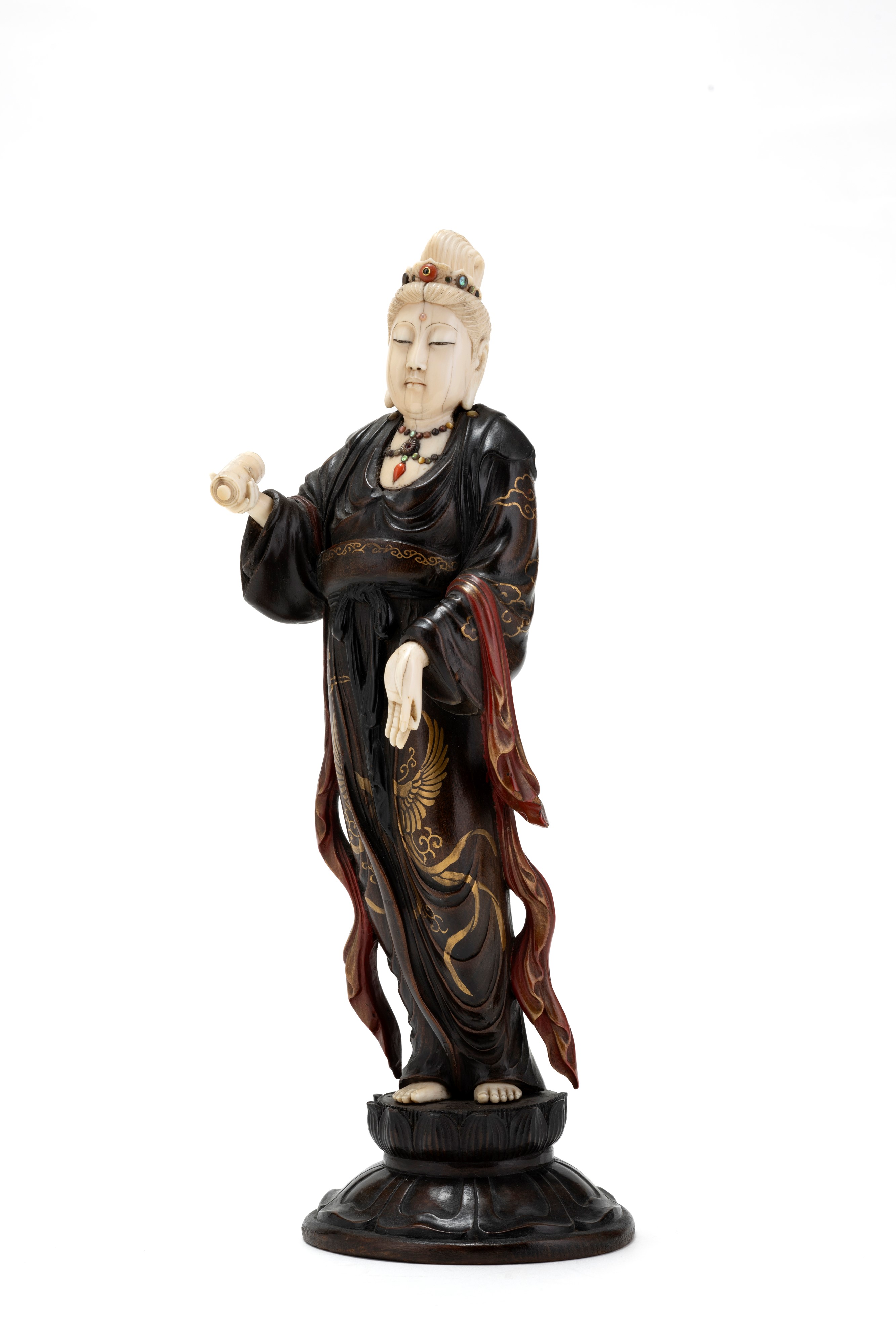 ☼okimono in Legno Laccato e Avorio