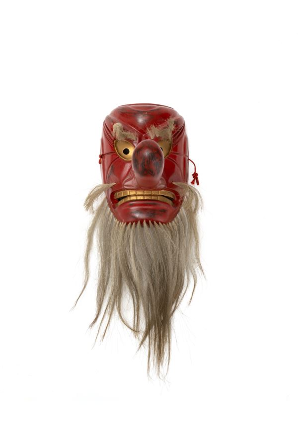 A NOH TEATRE WOODEN PAINTED MASK