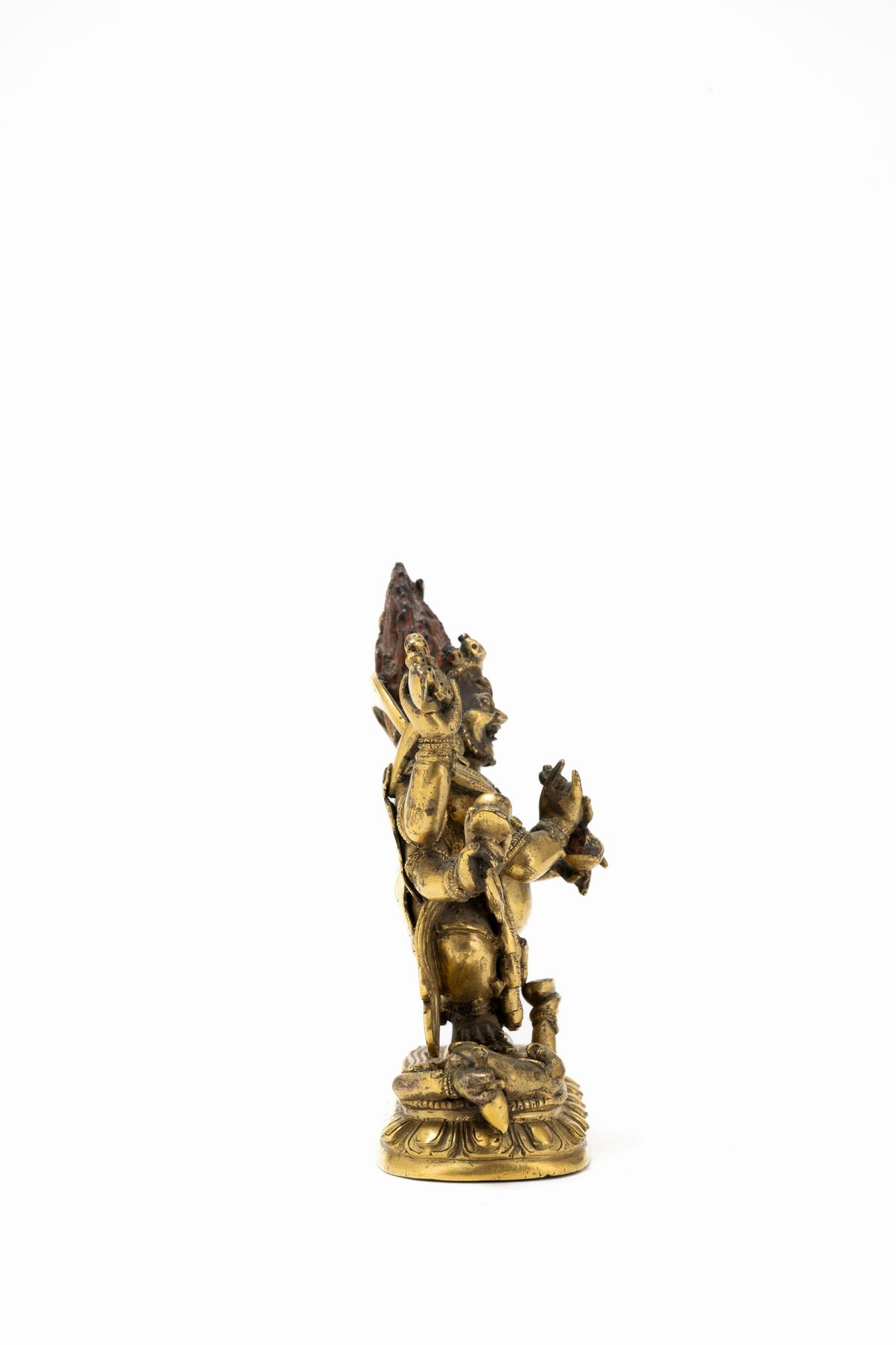 RARA PICCOLA FIGURA DI MAHAKALA IN BRONZO DORATO