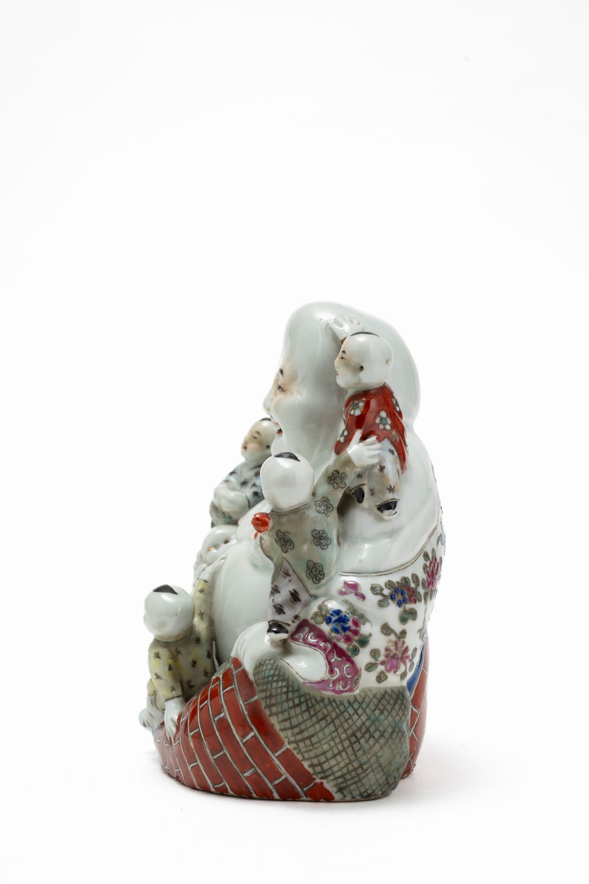 Figura di Buddha che Sorride in Porcellana Famiglia Rosa