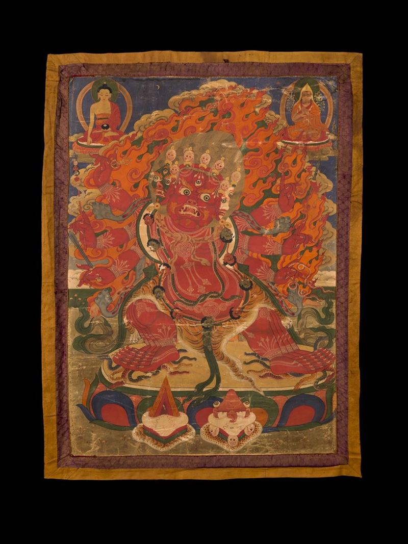 Thangka, Dipinto su seta di Hayagriva, Tibet - Nepal, XVIII - XIX secolo