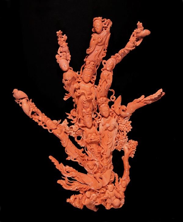 ☼GRANDE SCULTURA IN CORALLO ROSSO MOMO O CERASUOLO