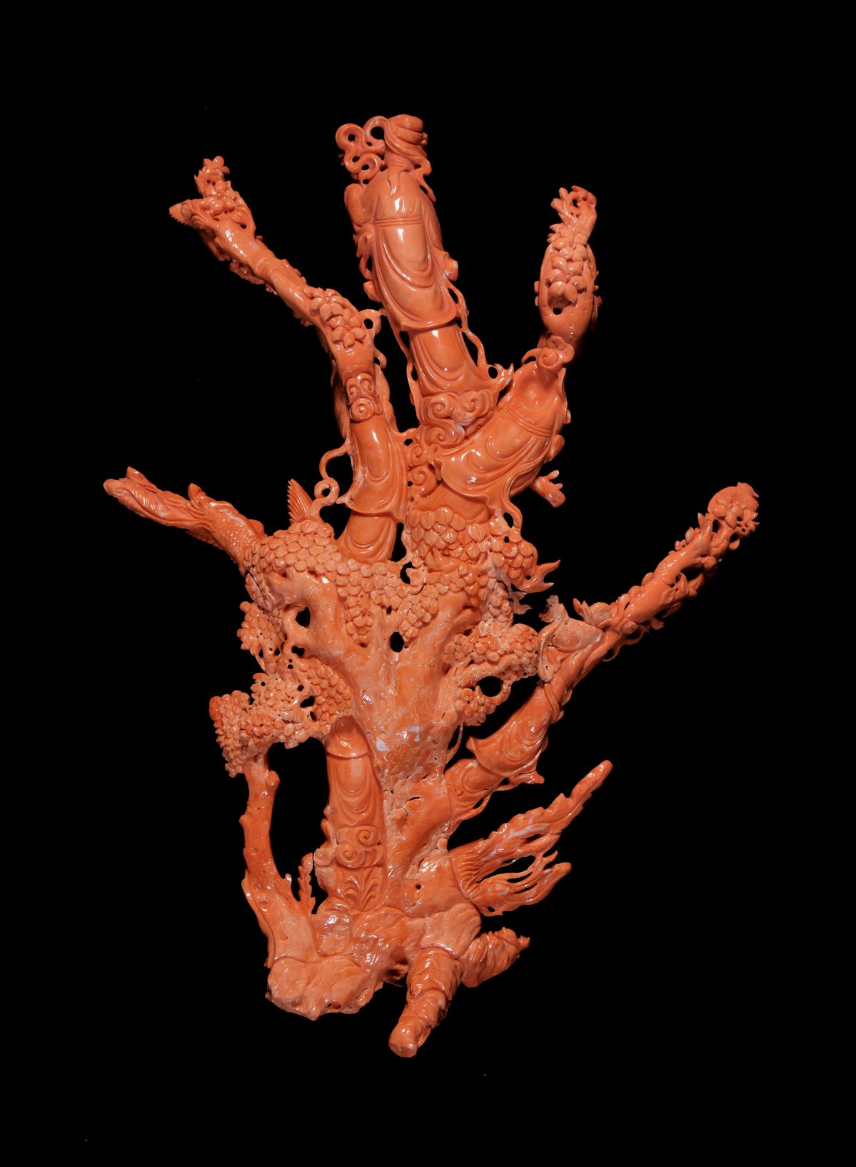 ☼GRANDE SCULTURA IN CORALLO ROSSO MOMO O CERASUOLO