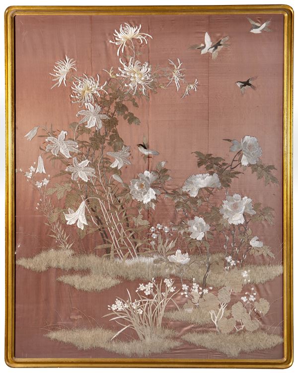 GRANDE RICAMO SU SETA  (Giappone, periodo Meiji (1868-1912))  - Asta Fine Asian Art - Marcopolo srl - Marcopolo Asian Art Auction Milano