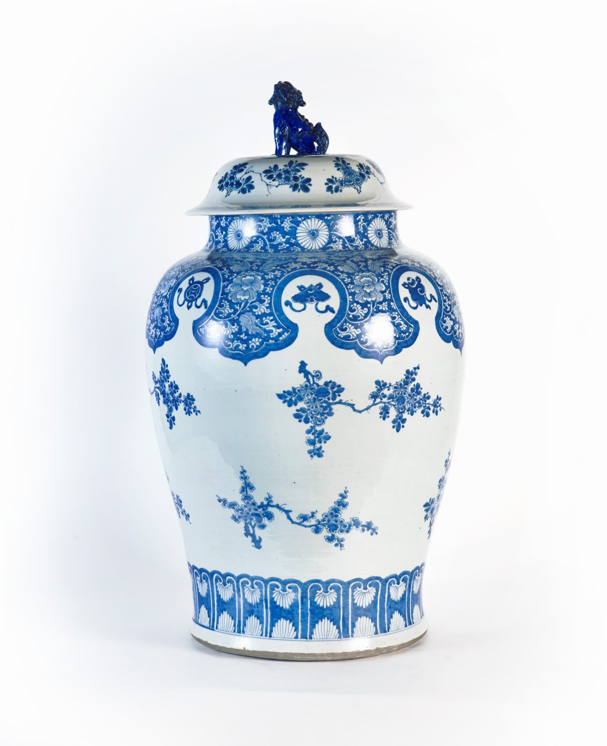 Grande Vaso con Coperchio in Porcellana Bianca e Blu