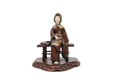 ☼okimono in Legno con Parti in Avorio