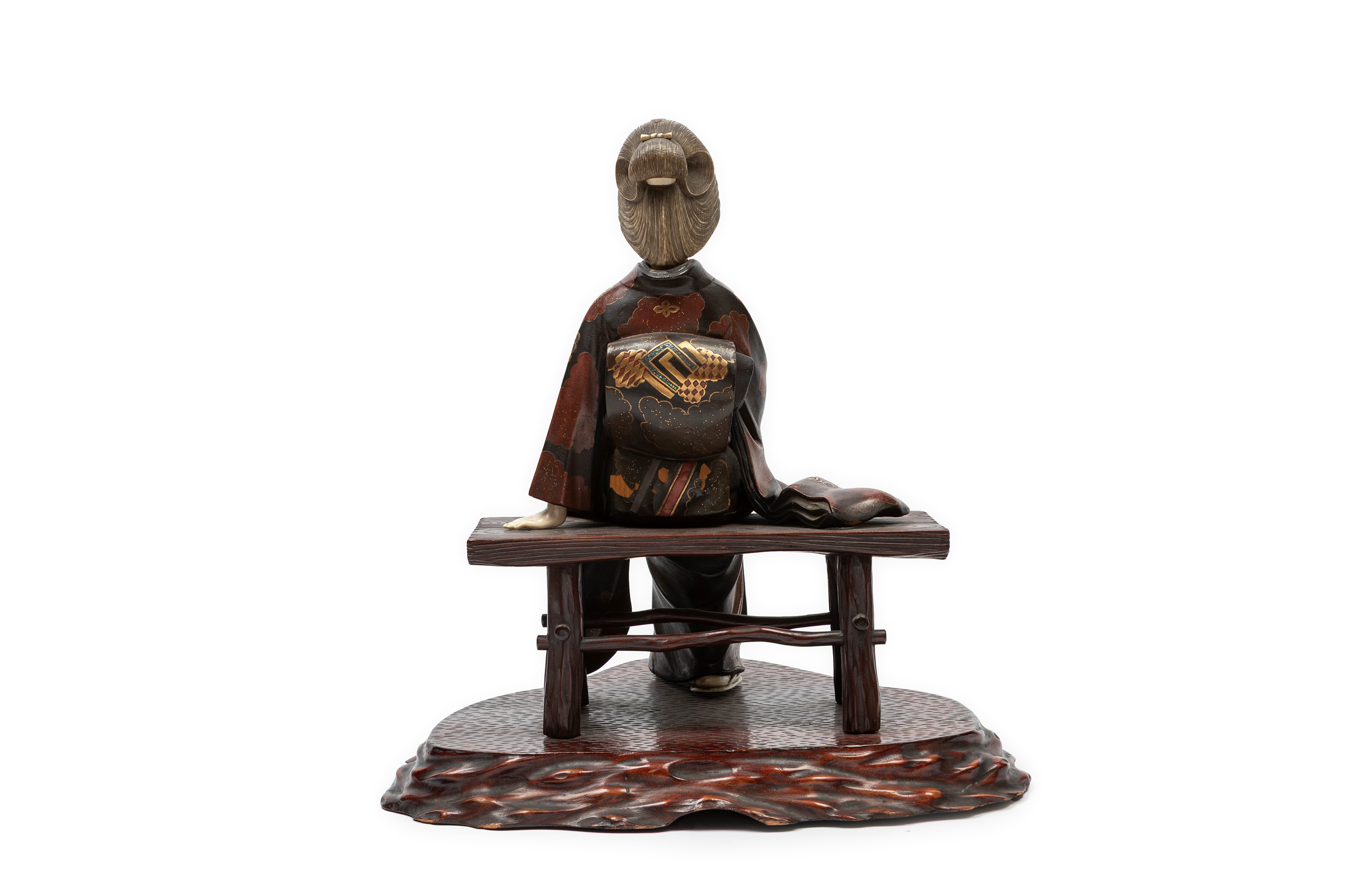 ☼okimono in Legno con Parti in Avorio